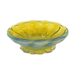 Vintage Murano Art Glass Camer MCM Yellow Blue Small Footed Bowl